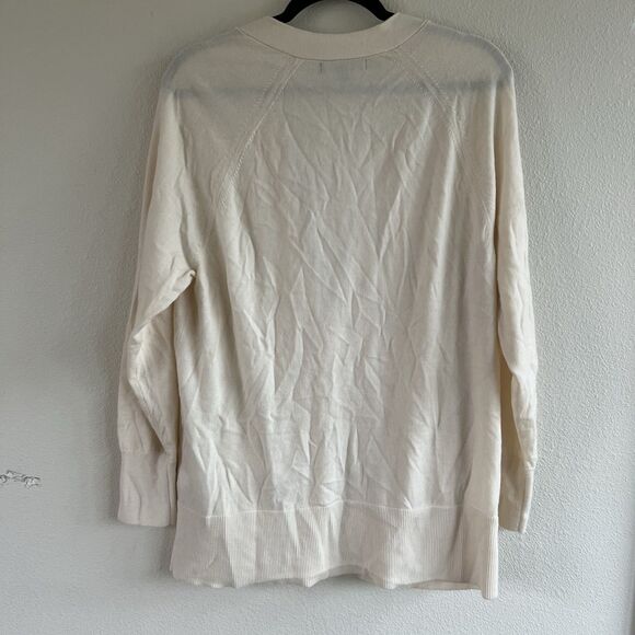 Banana Republic Merino Wool V Neck Button Cardigan Sweater Cream Women’s Large - Picture 2 of 7